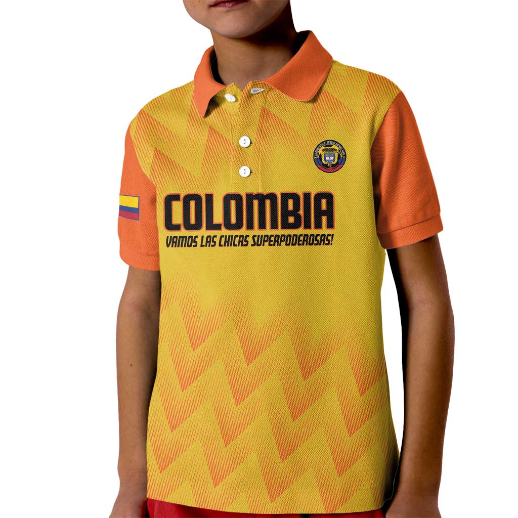 Custom Colombia Football Kid Polo Shirt 2025 Las Chicas Superpoderosas - Yellow Version - Wonder Print Shop