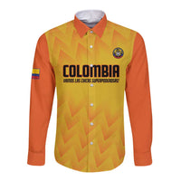 Men's yellow long-sleeve button football shirt with orange sleeves and Colombia logo