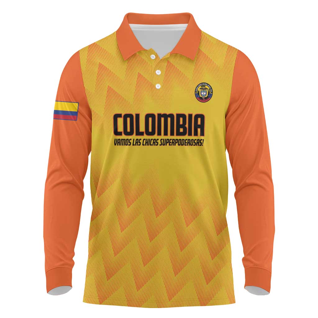 Custom Colombia Football Long Sleeve Polo Shirt 2025 Las Chicas Superpoderosas - Yellow Version - Wonder Print Shop