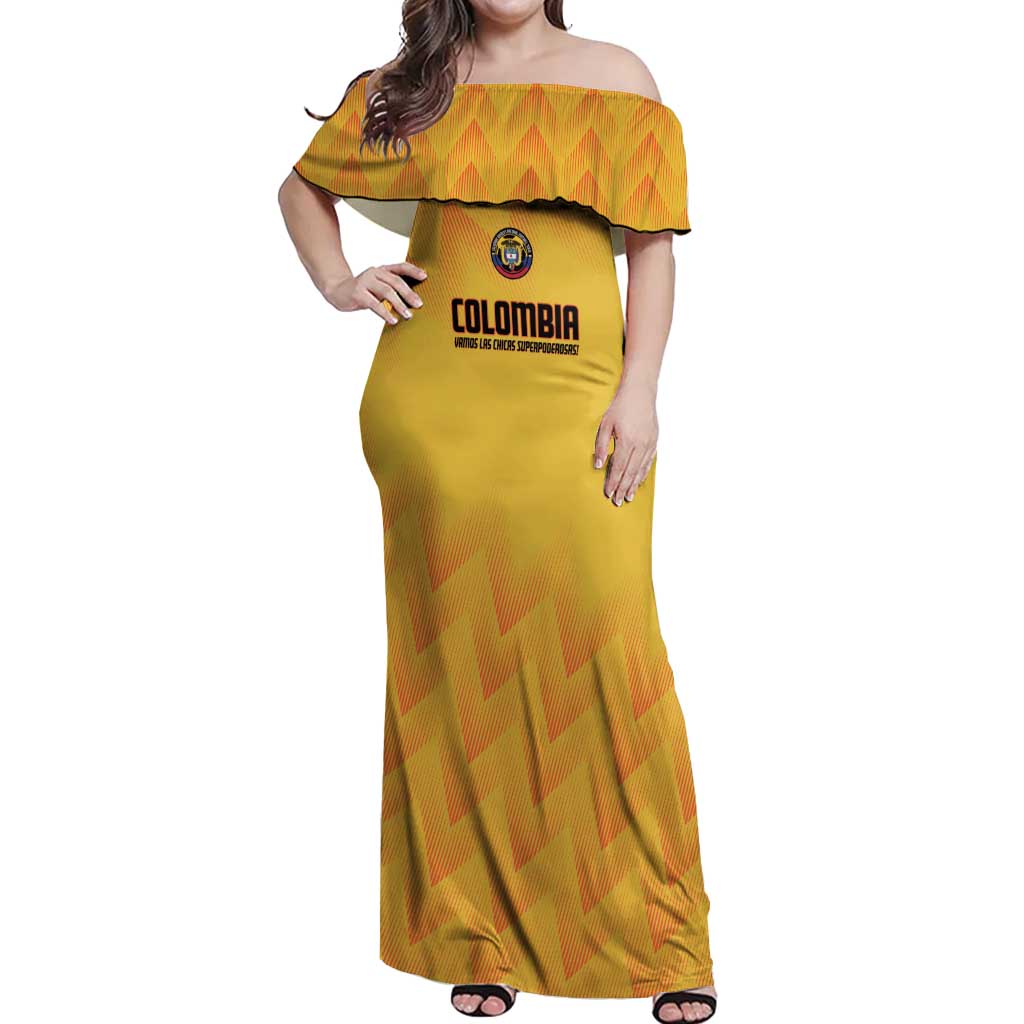 Custom Colombia Football Off Shoulder Maxi Dress 2025 Las Chicas Superpoderosas - Yellow Version - Wonder Print Shop