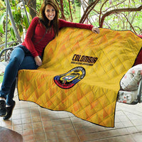 Yellow Colombia football quilt blanket with diamond quilting, crest logo and Colombia wordmark