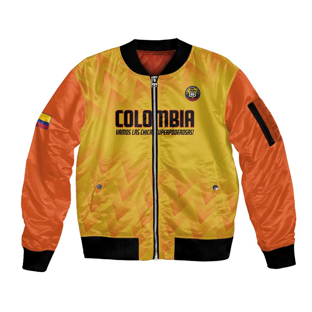 Custom Colombia Football Sleeve Zip Bomber Jacket 2025 Las Chicas Superpoderosas - Yellow Version - Wonder Print Shop