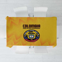 Yellow football tablecloth featuring Colombia text and circular team crest in center.