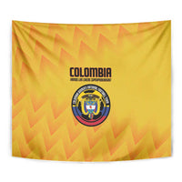 Yellow Colombia football tapestry, zigzag pattern with bold crest emblem at center