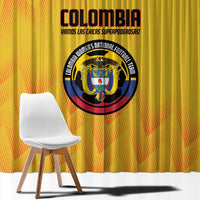 Yellow Colombia football window curtain featuring large crest logo and zigzag accents.