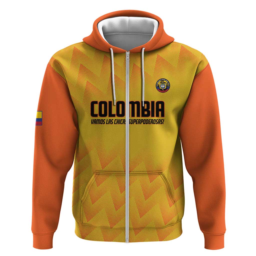 Custom Colombia Football Zip Hoodie 2025 Las Chicas Superpoderosas - Yellow Version - Wonder Print Shop