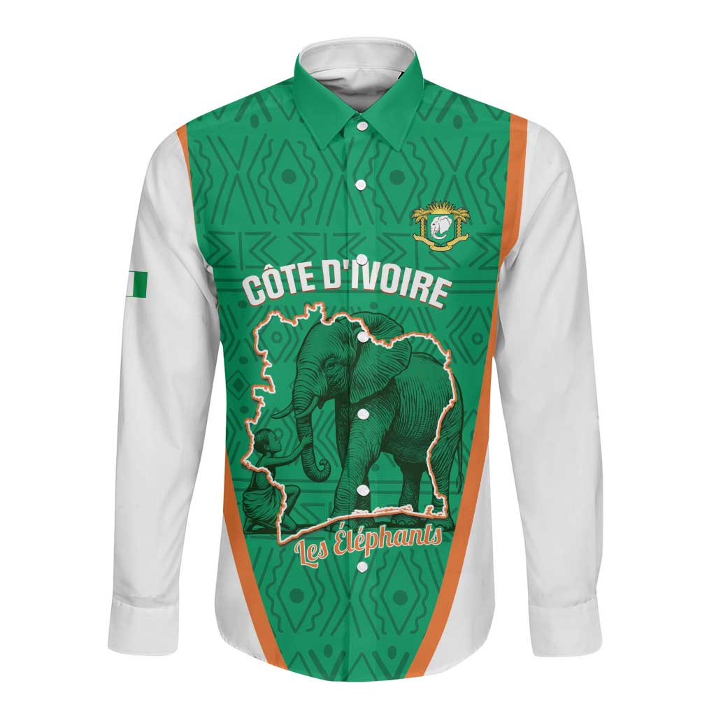 Custom Ivory Coast Football Long Sleeve Button Shirt 2026 Cote d'Ivoire Les Elephants Green Version - Wonder Print Shop