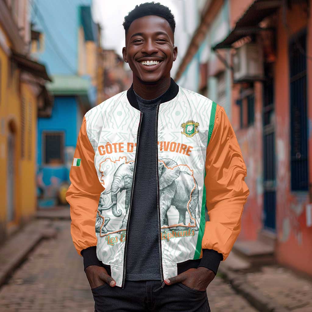 Custom Ivory Coast Football Bomber Jacket 2026 Cote d'Ivoire Les Elephants White Version - Wonder Print Shop