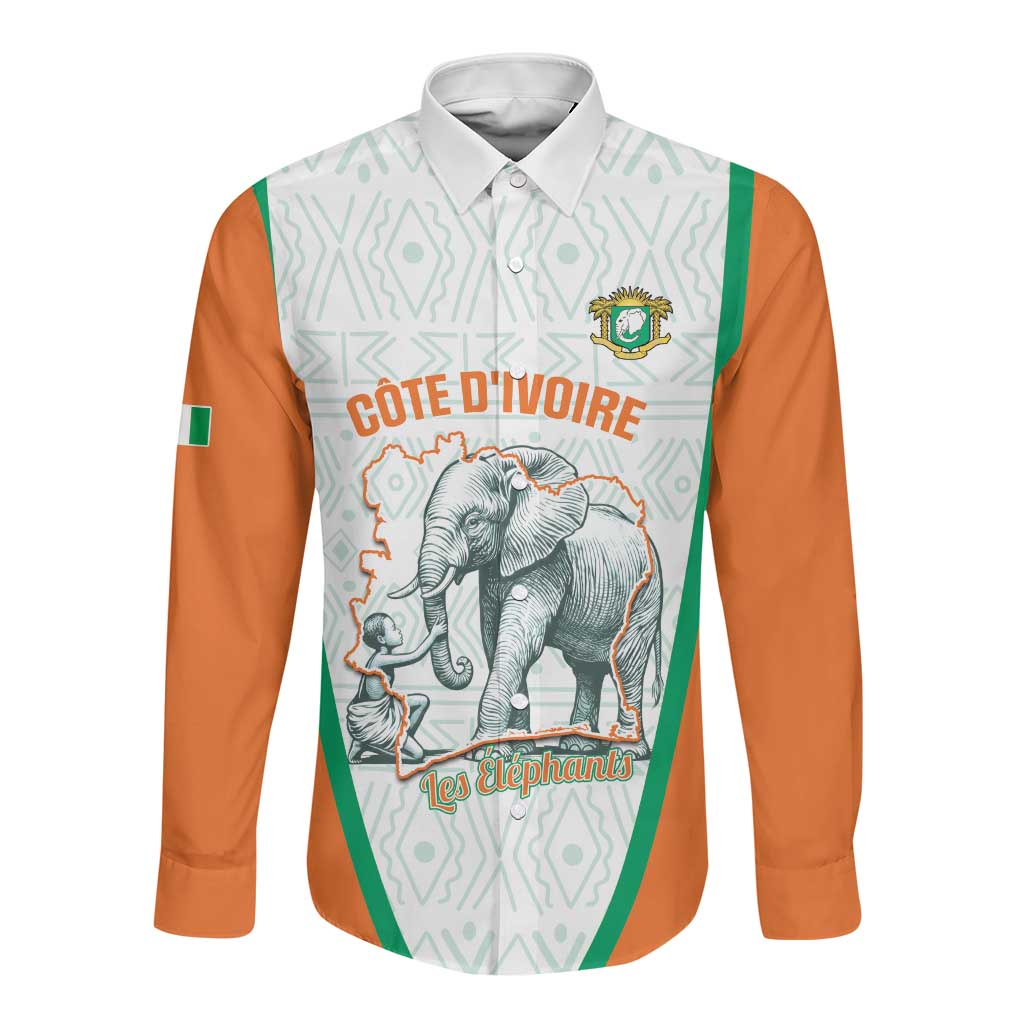 Custom Ivory Coast Football Long Sleeve Button Shirt 2026 Cote d'Ivoire Les Elephants White Version - Wonder Print Shop