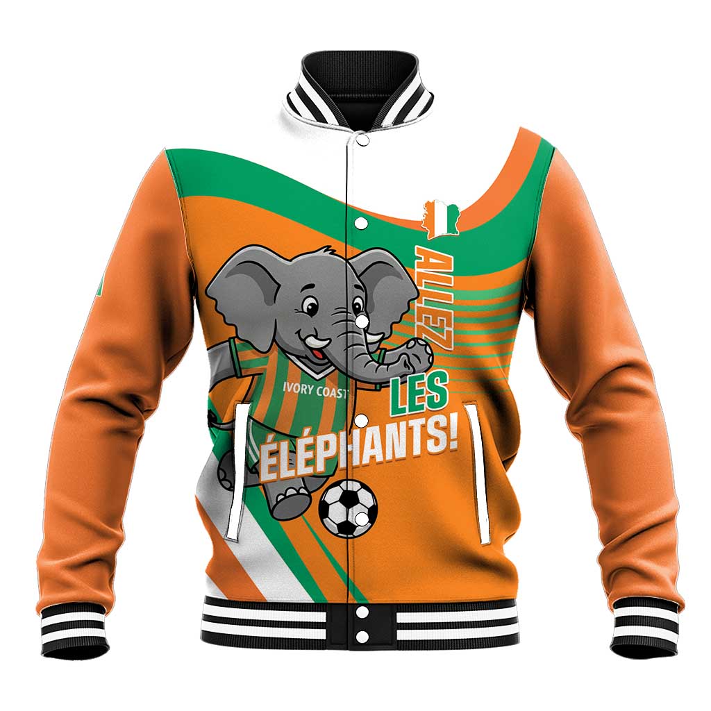 Custom Ivory Coast Football Baseball Jacket 2026 Allez Les Elephants Cute Mascot - Wonder Print Shop