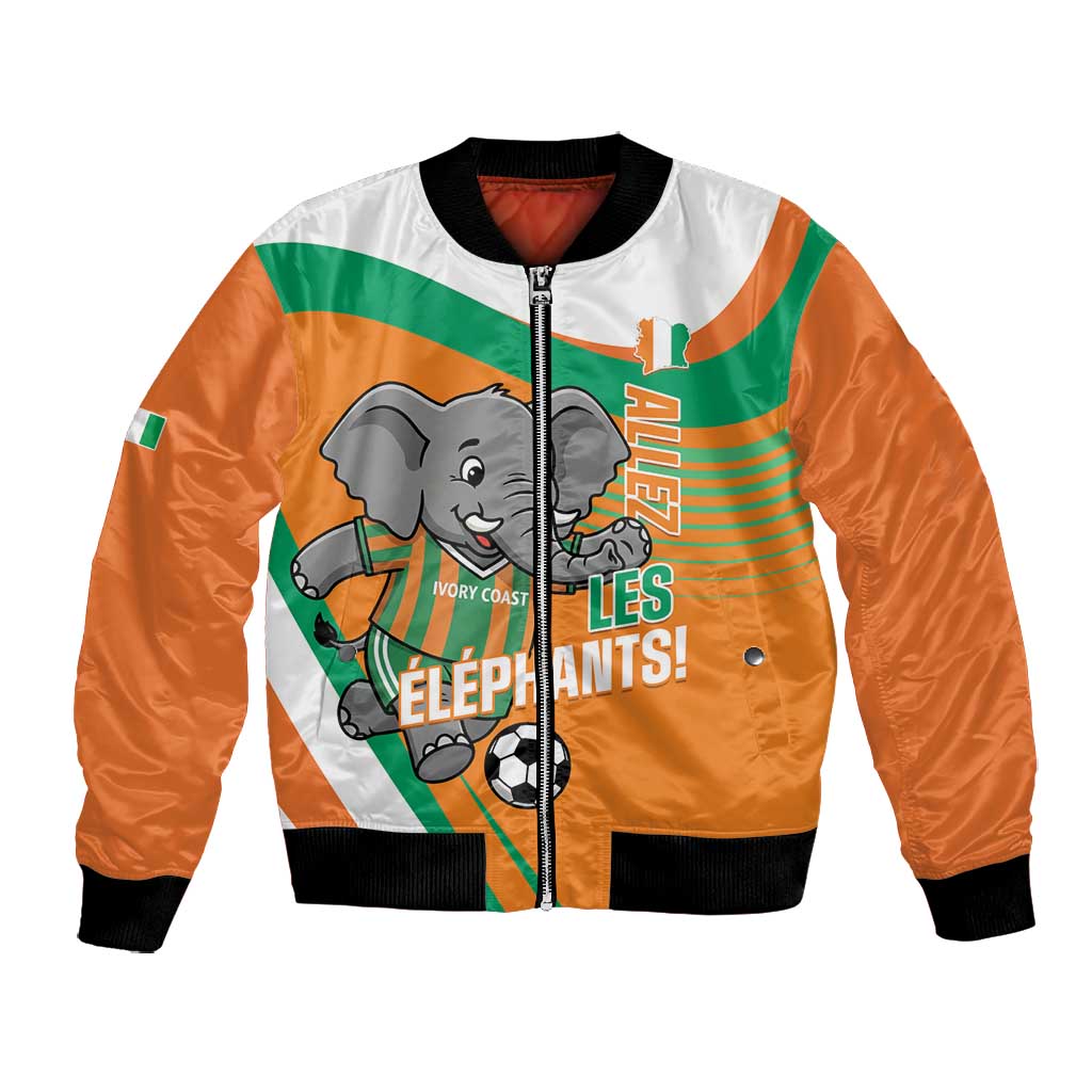 Custom Ivory Coast Football Bomber Jacket 2026 Allez Les Elephants Cute Mascot - Wonder Print Shop