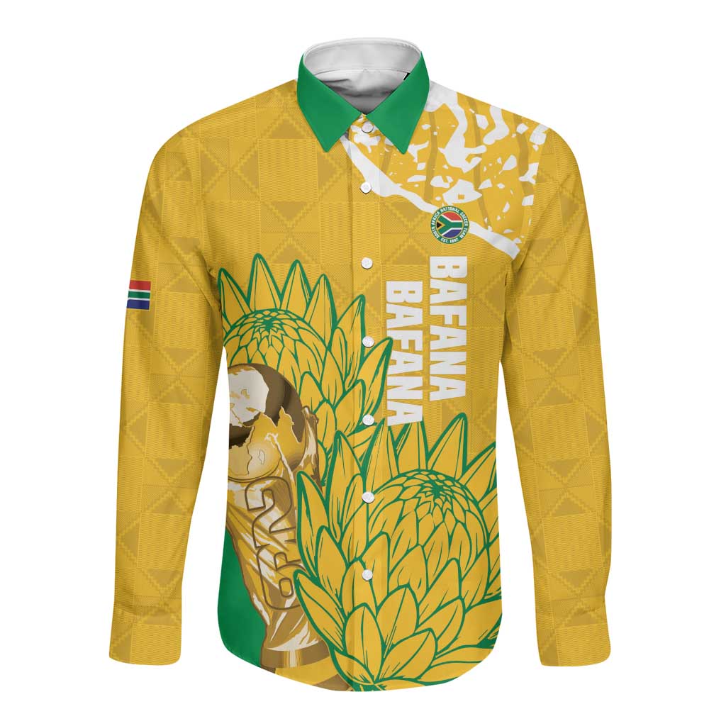 Custom South Africa Soccer Long Sleeve Button Shirt 2026 Bafana Bafana Go Boys Protea - Wonder Print Shop