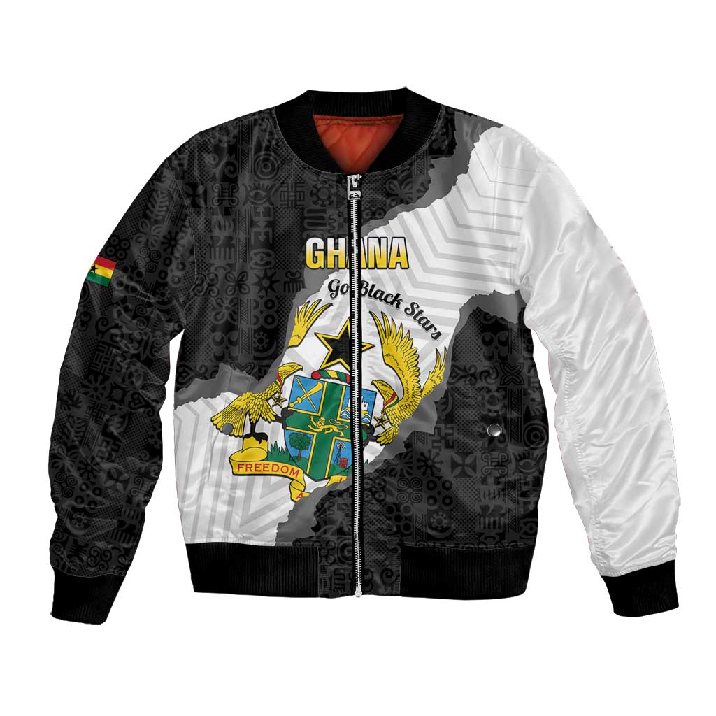 Custom Ghana Football Bomber Jacket 2026 Go Black Stars Black Adinkra Pattern - Wonder Print Shop