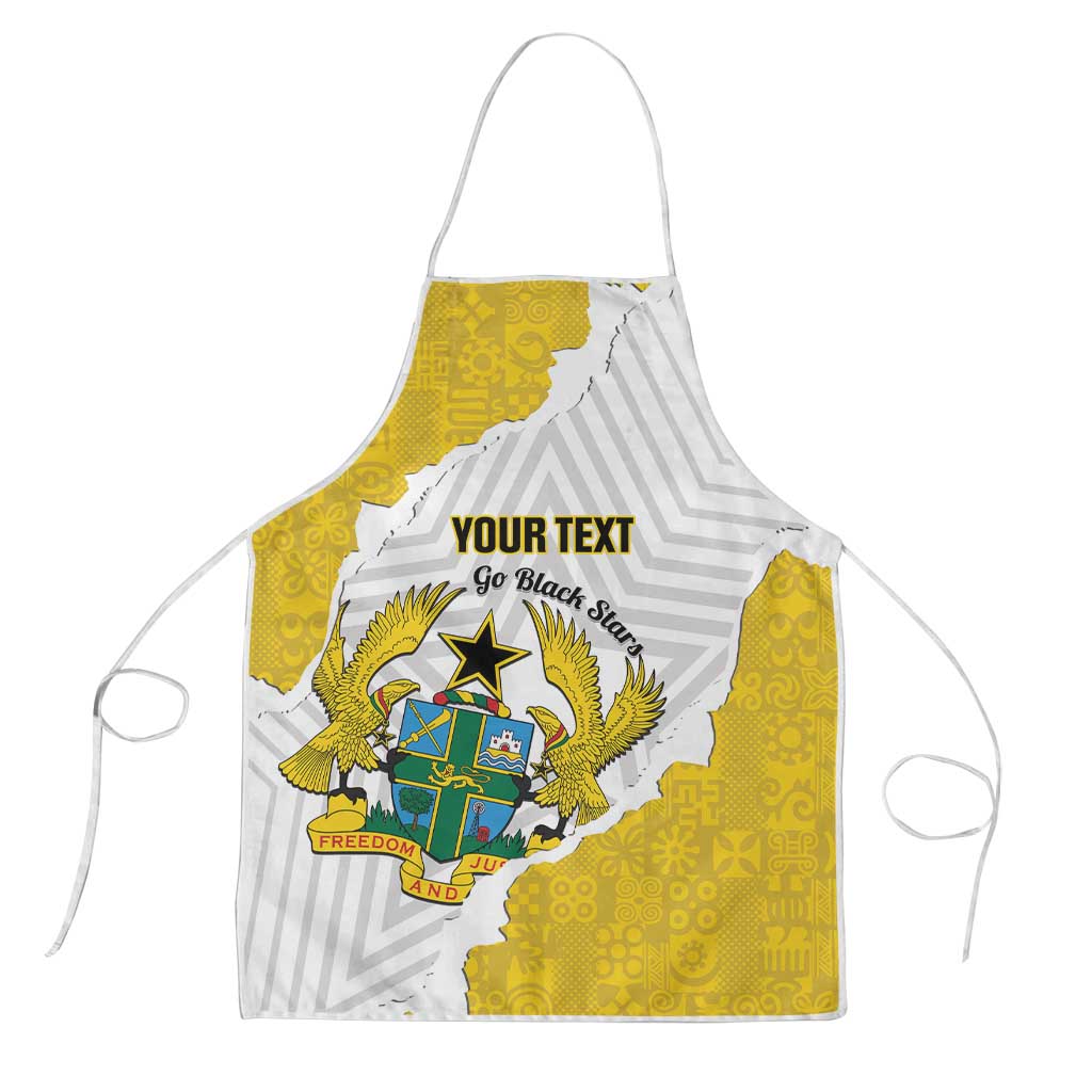 Custom Ghana Football Apron 2026 Go Black Stars Yellow Adinkra Pattern - Wonder Print Shop