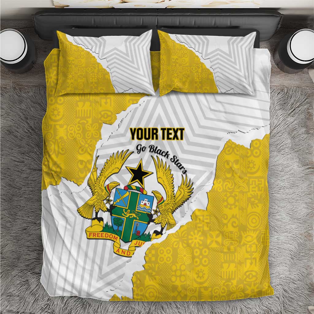 Custom Ghana Football Bedding Set 2026 Go Black Stars Yellow Adinkra Pattern - Wonder Print Shop