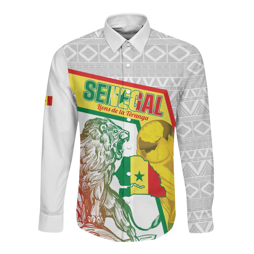 Personalized Senegal Football Long Sleeve Button Shirt 2026 Come On Lions de la Teranga - Wonder Print Shop
