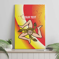 Canvas wall art showing tricolor Sicilian map rays, winged figure, and “YOUR TEXT”.