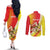 Personalized Sicilia La Trinacria Couples Matching Off The Shoulder Long Sleeve Dress and Long Sleeve Button Shirt Sicilian Map Flag Color