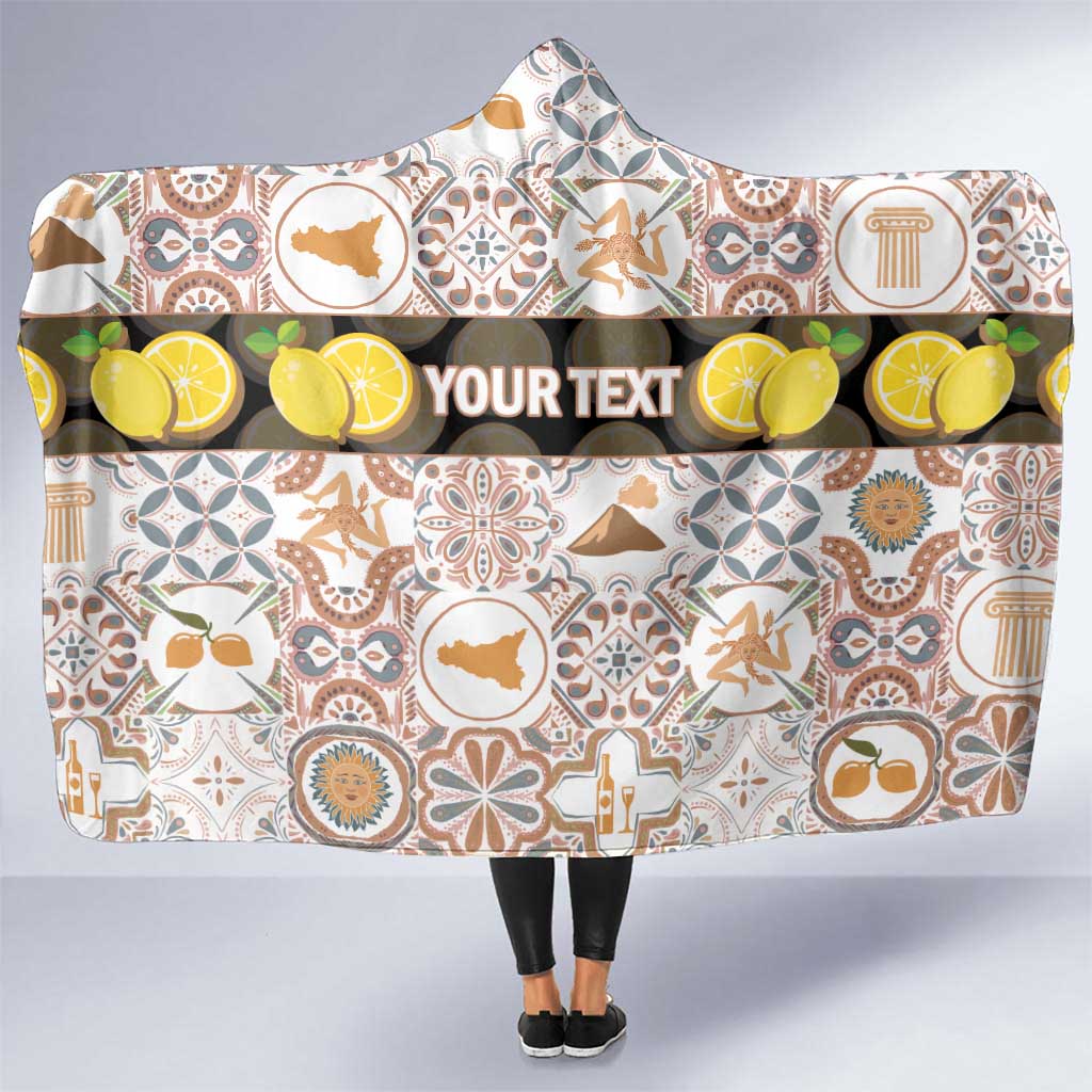 Personalized Sicilia National Symbols With Mosaic Motifs Hooded Blanket