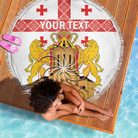 Personalised Georgia Independence Day Beach Blanket Sameba Cathedral Borjgali Folk Pattern