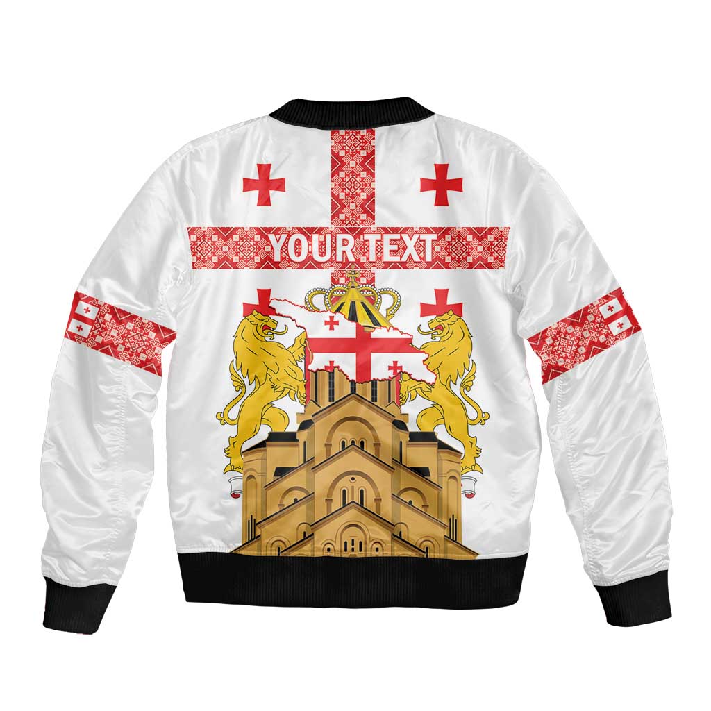 Personalised Georgia Independence Day Bomber Jacket Sameba Cathedral Borjgali Folk Pattern