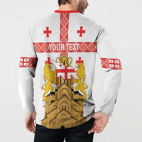 Personalised Georgia Independence Day Button Sweatshirt Sameba Cathedral Borjgali Folk Pattern