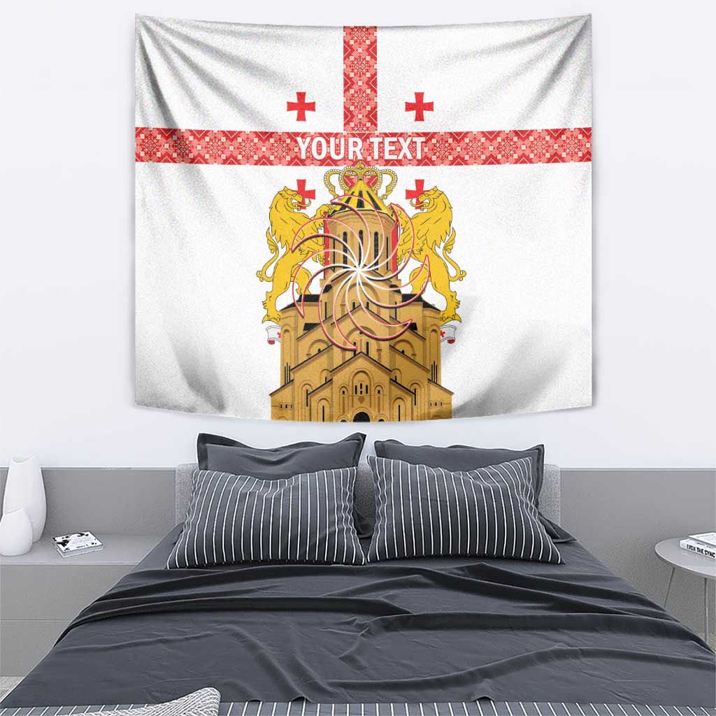 Personalised Georgia Independence Day Tapestry Sameba Cathedral Borjgali Folk Pattern