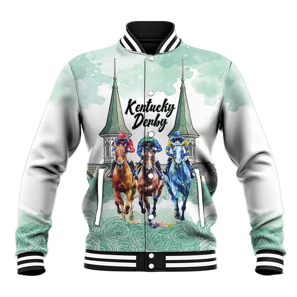 Kentucky Horse Racing Personalized Baseball Jacket Churchill Downs Roses Pastel Green