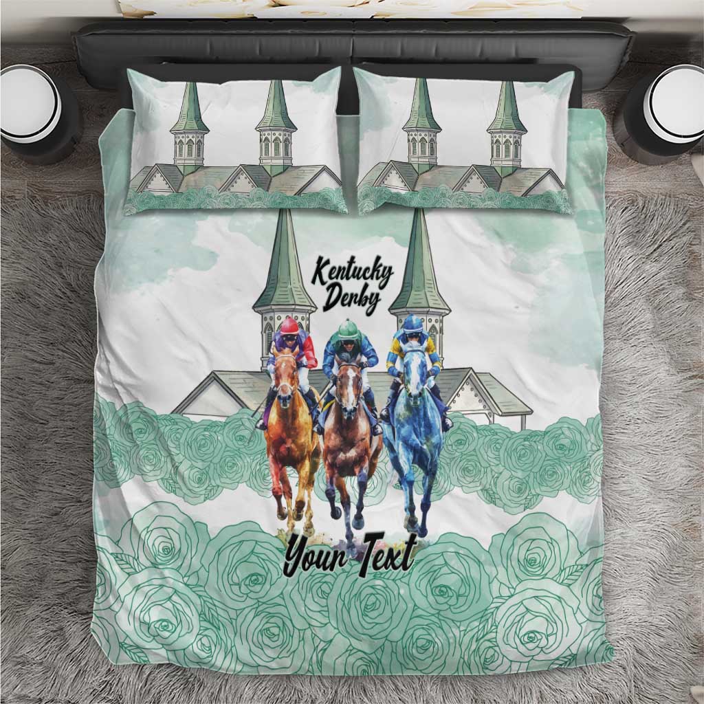 Kentucky Horse Racing Personalized Bedding Set Churchill Downs Roses Pastel Green