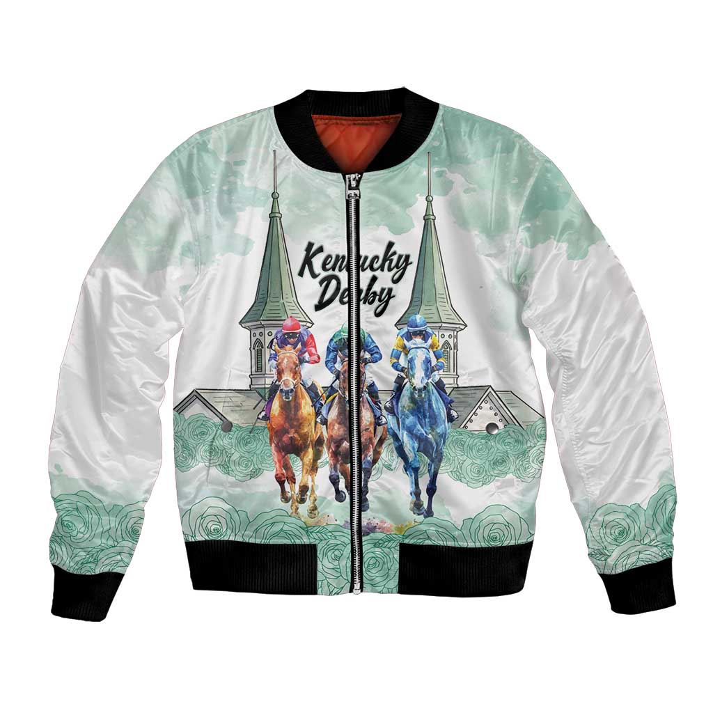 Kentucky Horse Racing Personalized Bomber Jacket Churchill Downs Roses Pastel Green