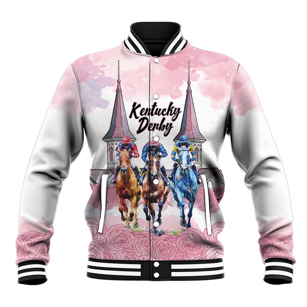 Kentucky Horse Racing Personalized Baseball Jacket Churchill Downs Roses Pastel Pink