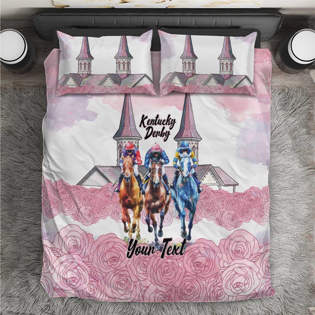 Kentucky Horse Racing Personalized Bedding Set Churchill Downs Roses Pastel Pink
