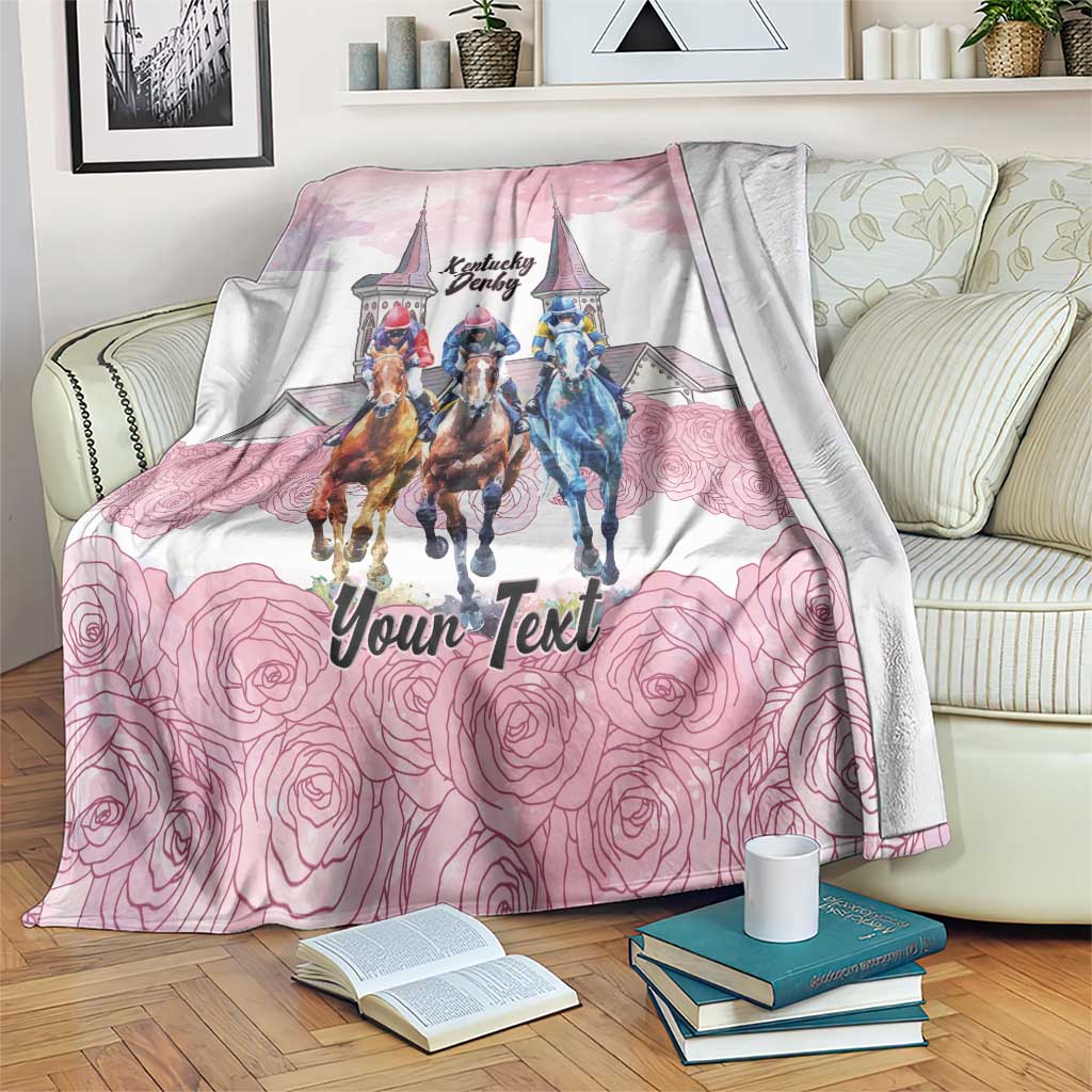 Kentucky Horse Racing Personalized Blanket Churchill Downs Roses Pastel Pink