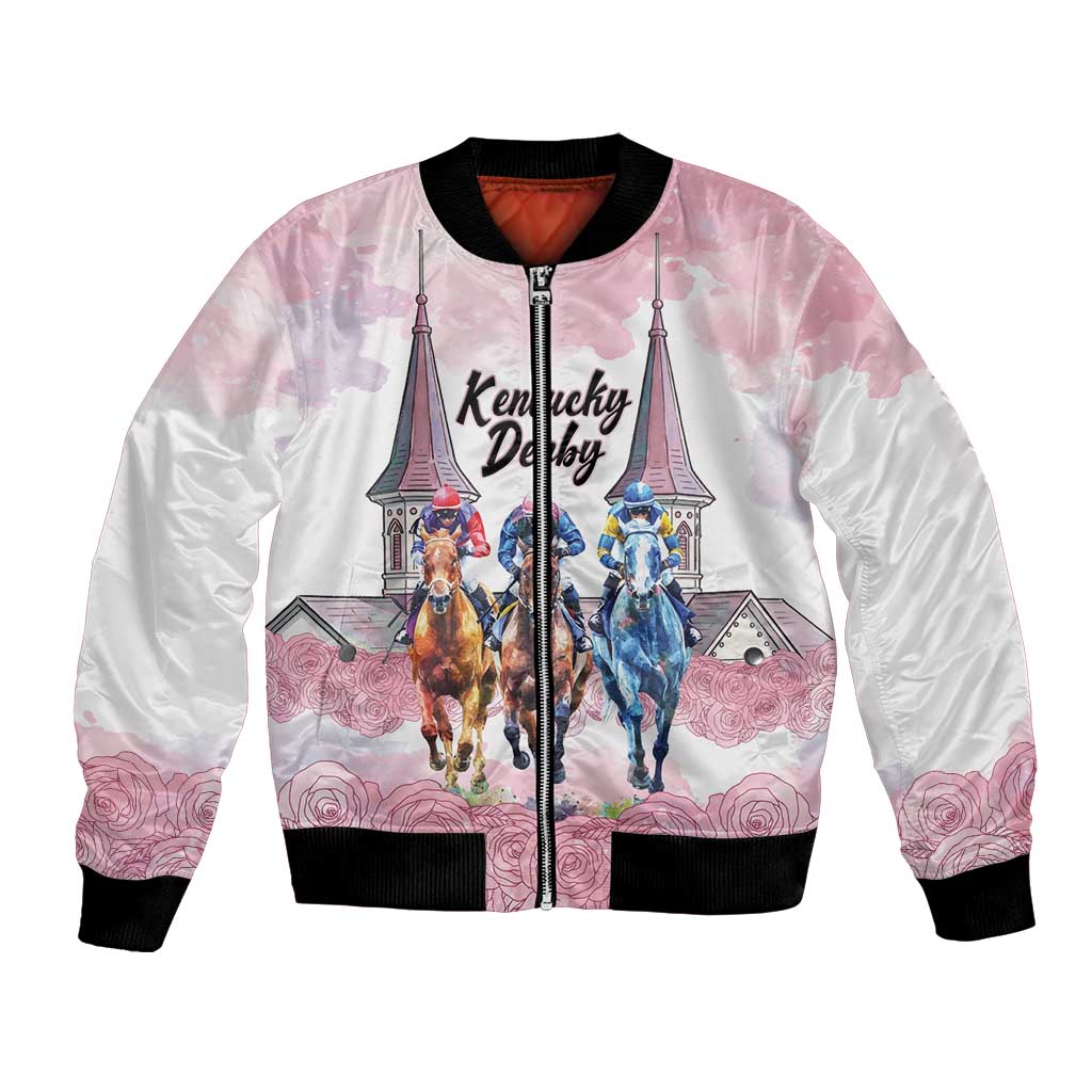 Kentucky Horse Racing Personalized Bomber Jacket Churchill Downs Roses Pastel Pink