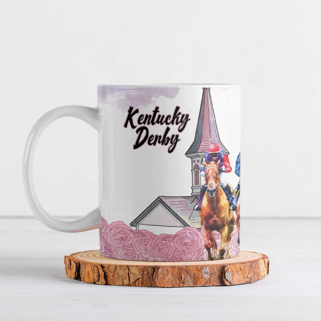 Kentucky Horse Racing Personalized Ceramic Mug Churchill Downs Roses Pastel Pink