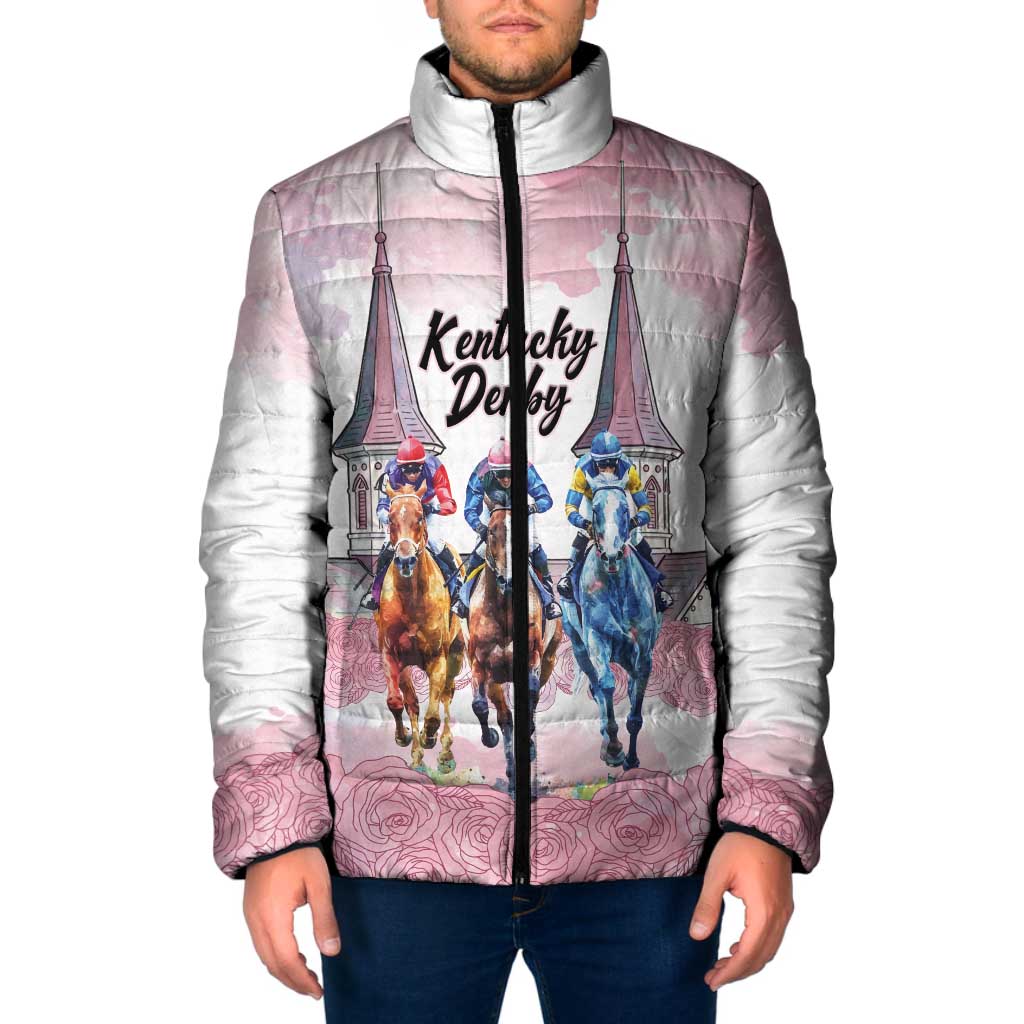 Kentucky Horse Racing Personalized Padded Jacket Churchill Downs Roses Pastel Pink