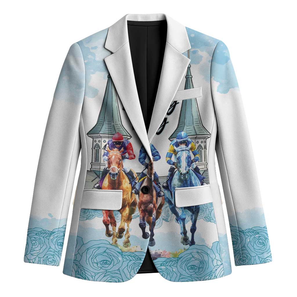 Kentucky Horse Racing Personalized Blazer Churchill Downs Roses Pastel Blue