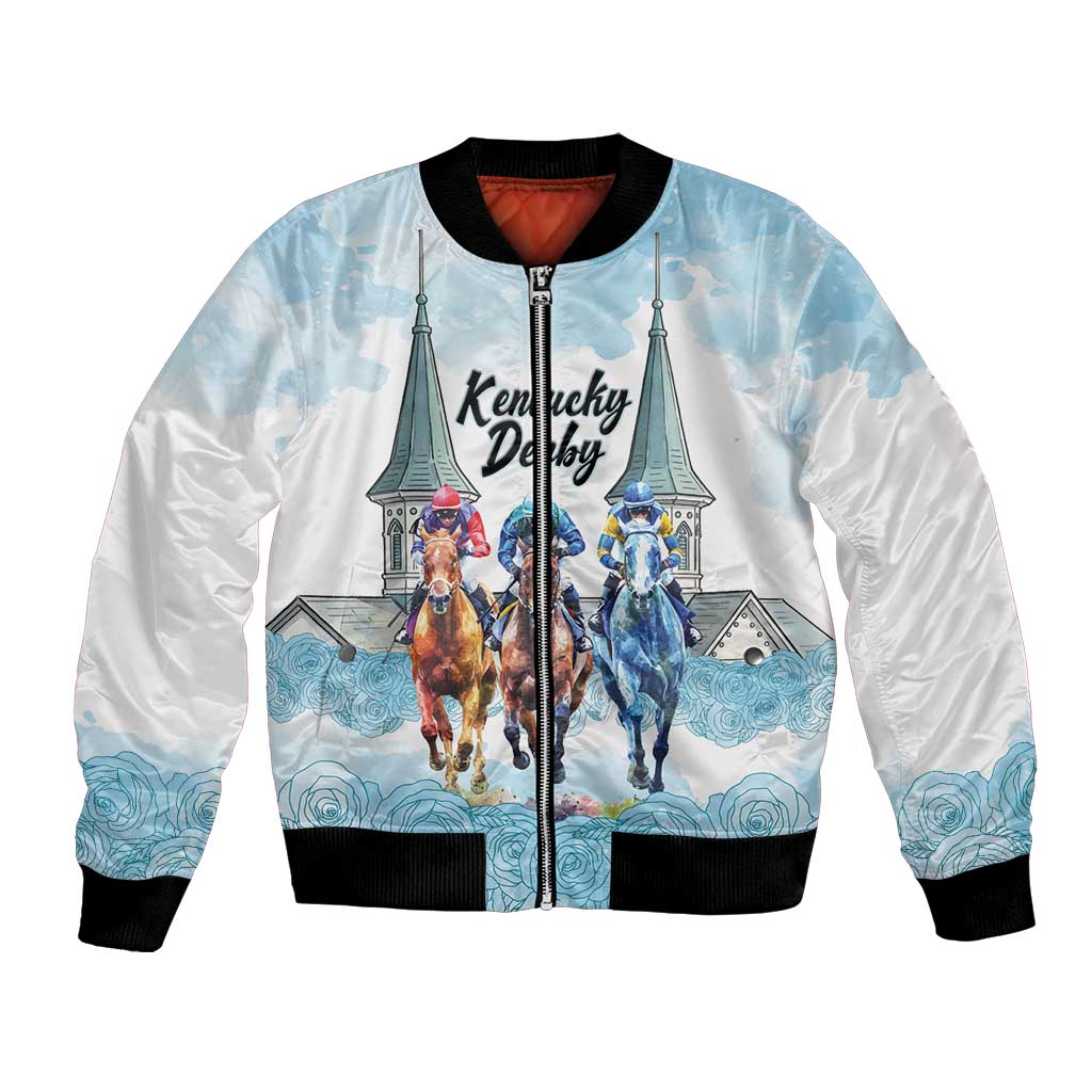 Kentucky Horse Racing Personalized Bomber Jacket Churchill Downs Roses Pastel Blue