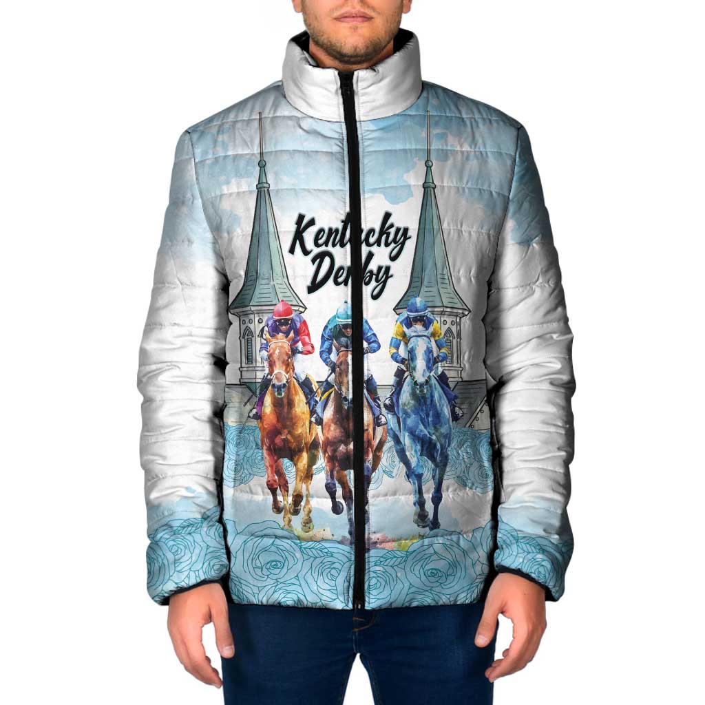 Kentucky Horse Racing Personalized Padded Jacket Churchill Downs Roses Pastel Blue