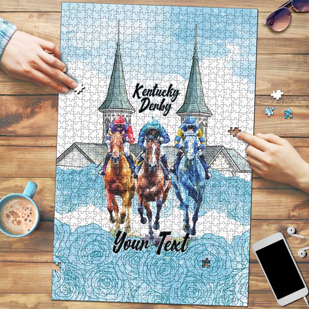 Kentucky Horse Racing Personalized Puzzle Churchill Downs Roses Pastel Blue
