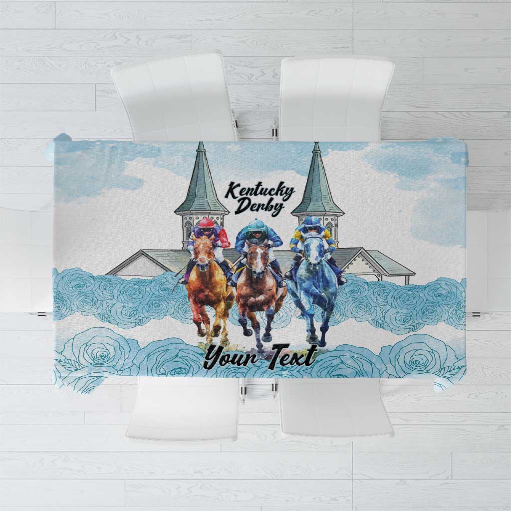 Kentucky Horse Racing Personalized Tablecloth Churchill Downs Roses Pastel Blue
