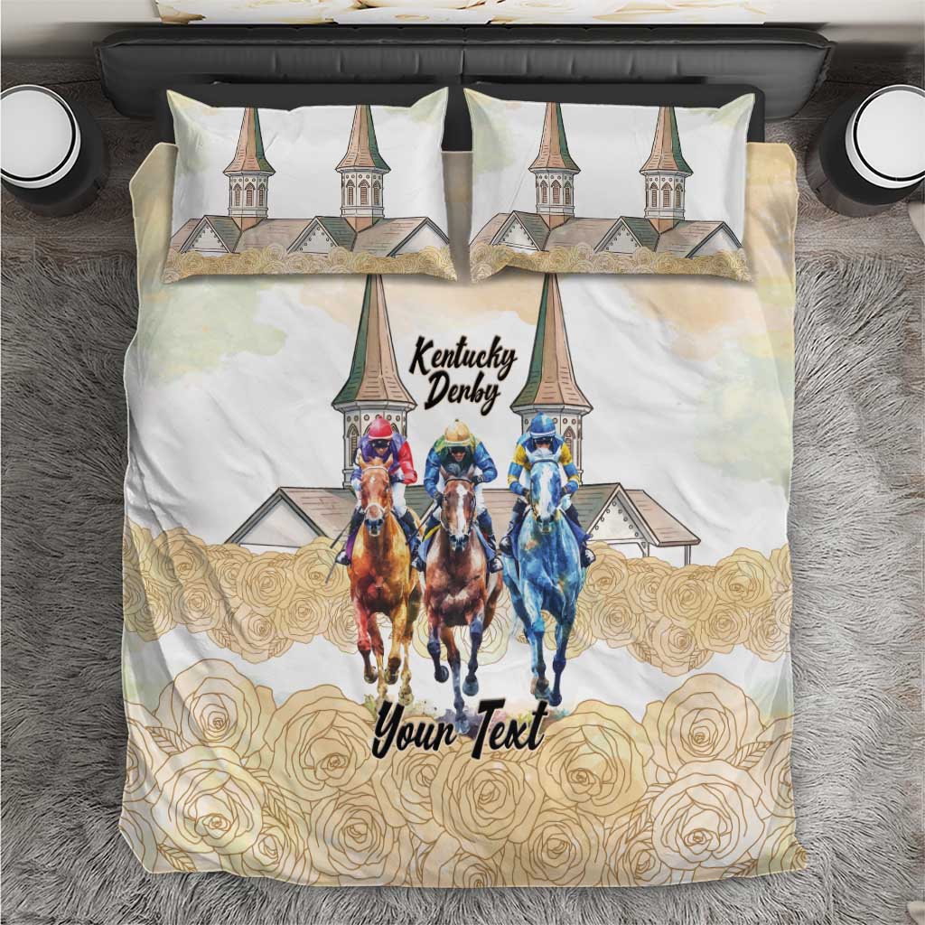 Kentucky Horse Racing Personalized Bedding Set Churchill Downs Roses Pastel Yellow