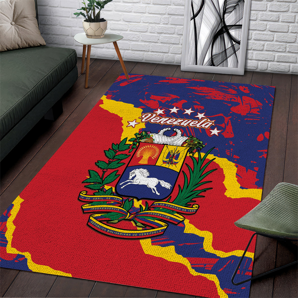 Venezuela Independence Day Area Rug Feliz Dia de la Independencia Grunge Style - Wonder Print Shop