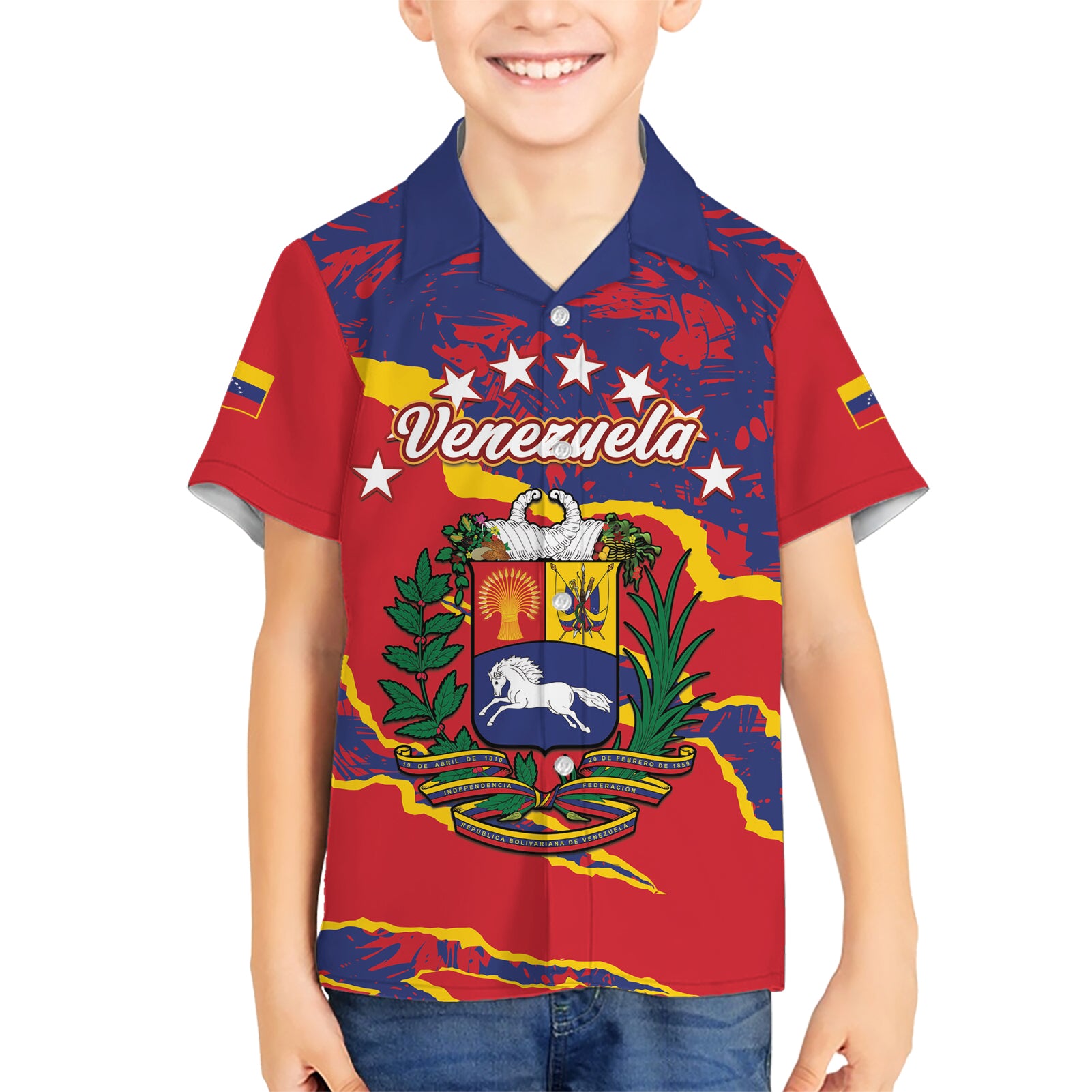 Venezuela Independence Day Kid Hawaiian Shirt Feliz Dia de la Independencia Grunge Style - Wonder Print Shop