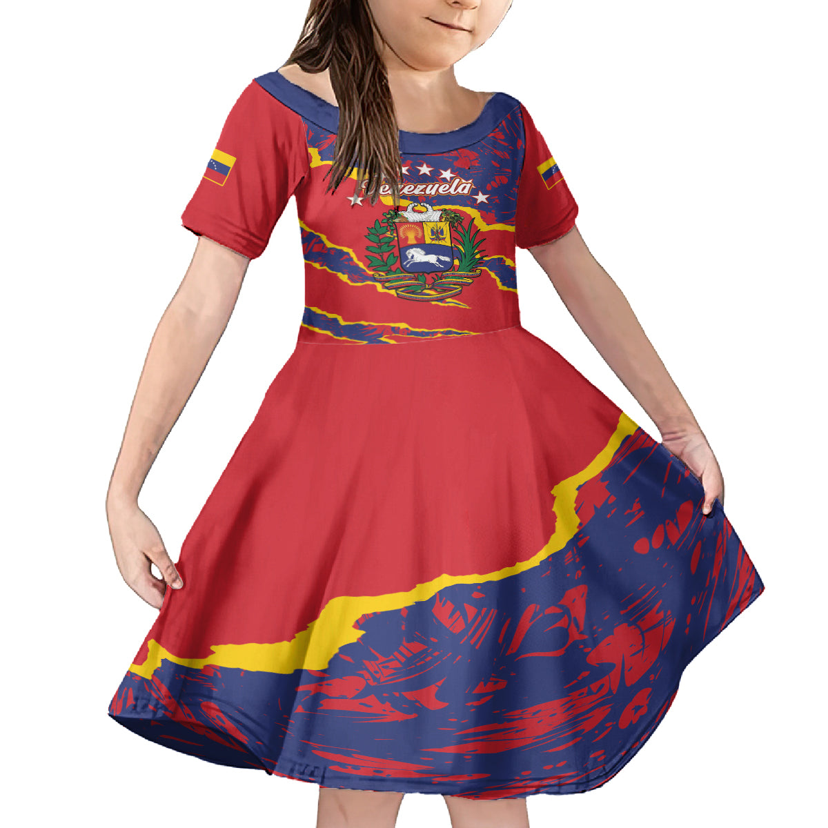 Venezuela Independence Day Kid Short Sleeve Dress Feliz Dia de la Independencia Grunge Style - Wonder Print Shop