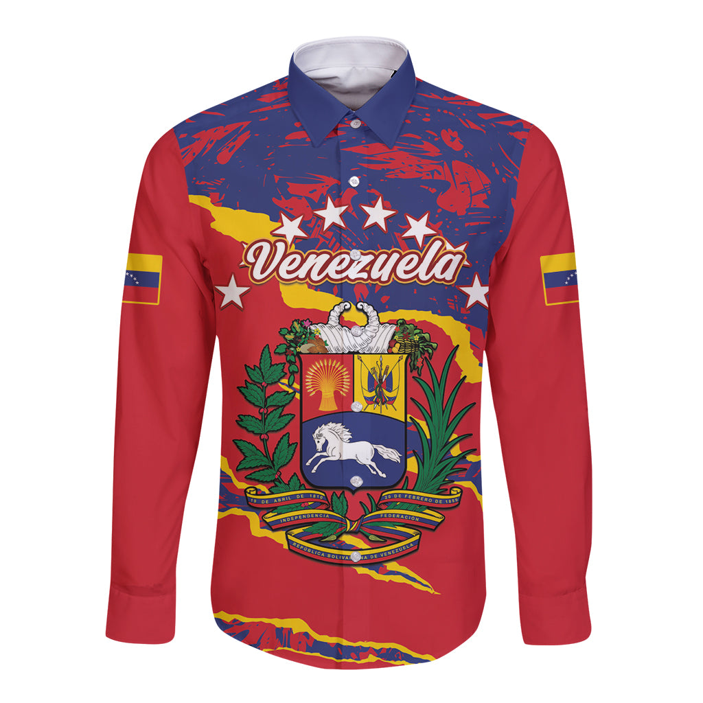 Venezuela Independence Day Long Sleeve Button Shirt Feliz Dia de la Independencia Grunge Style - Wonder Print Shop