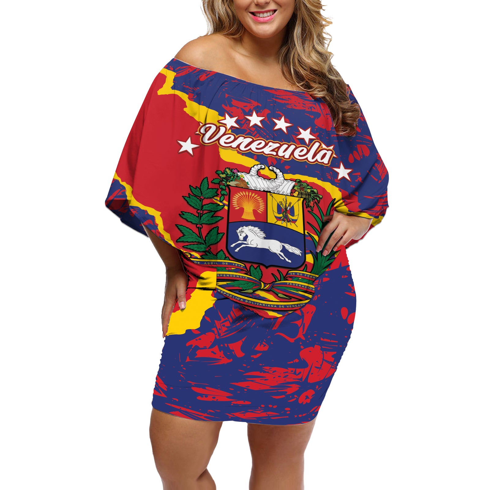 Venezuela Independence Day Off Shoulder Short Dress Feliz Dia de la Independencia Grunge Style - Wonder Print Shop