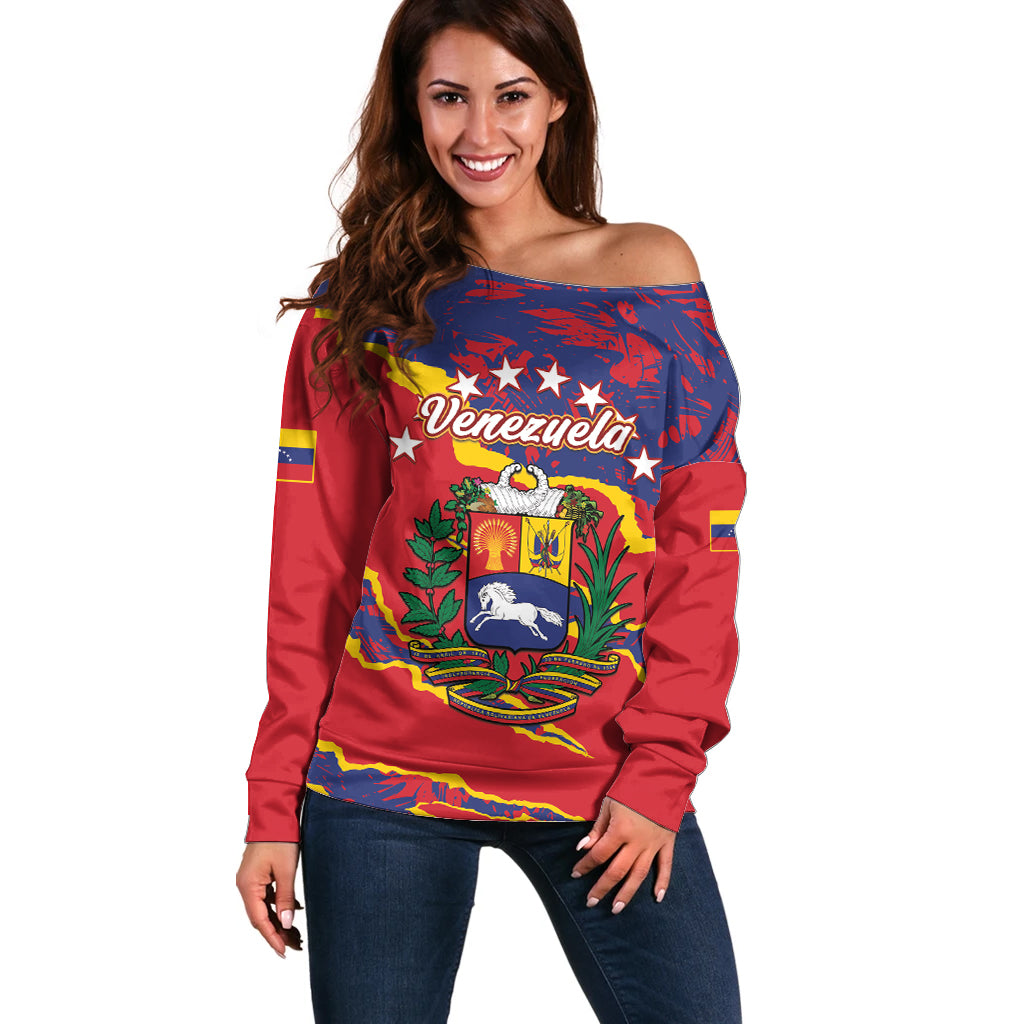 Venezuela Independence Day Off Shoulder Sweater Feliz Dia de la Independencia Grunge Style - Wonder Print Shop