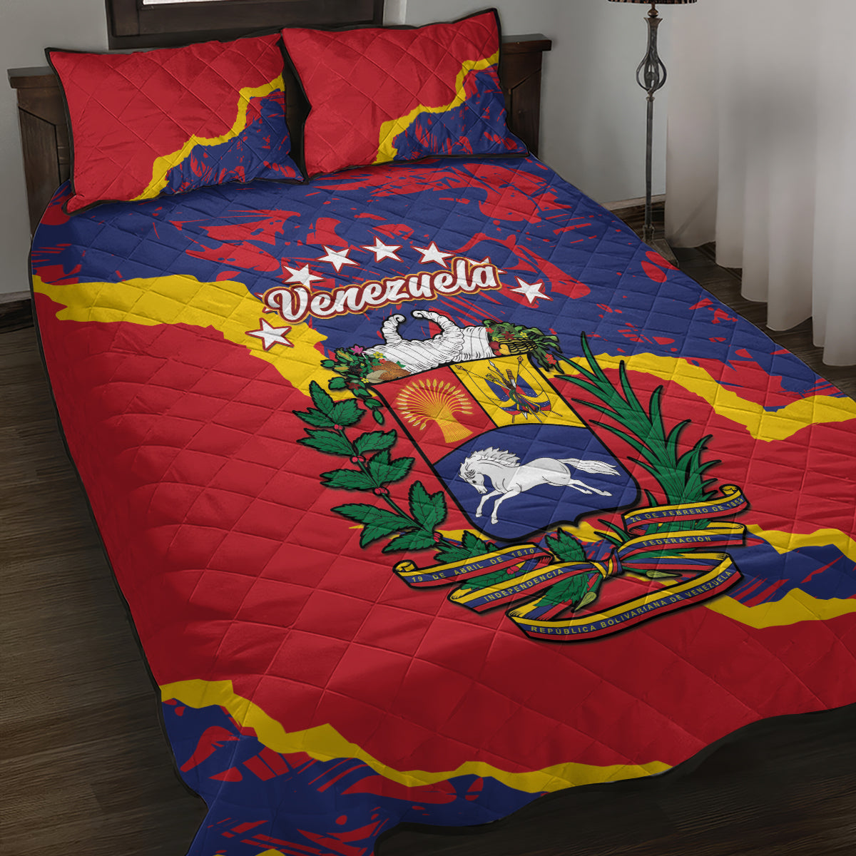 Venezuela Independence Day Quilt Bed Set Feliz Dia de la Independencia Grunge Style - Wonder Print Shop