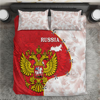 Red and white Russia coat of arms bedding set with map, includes 2 pillowcases
